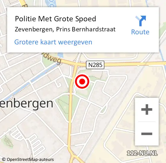 Locatie op kaart van de 112 melding: Politie Met Grote Spoed Naar Zevenbergen, Prins Bernhardstraat op 8 september 2021 11:30