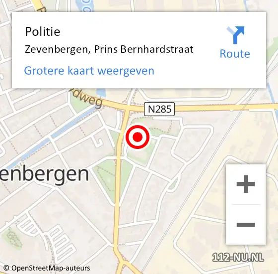 Locatie op kaart van de 112 melding: Politie Zevenbergen, Prins Bernhardstraat op 8 september 2021 11:30