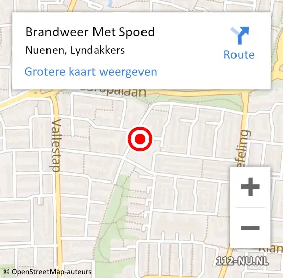 Locatie op kaart van de 112 melding: Brandweer Met Spoed Naar Nuenen, Lyndakkers op 8 september 2021 11:46