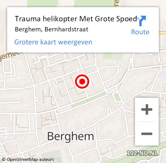 Locatie op kaart van de 112 melding: Trauma helikopter Met Grote Spoed Naar Berghem, Bernhardstraat op 8 september 2021 11:59