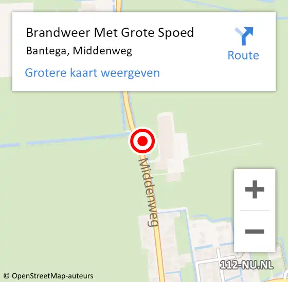 Locatie op kaart van de 112 melding: Brandweer Met Grote Spoed Naar Bantega, Middenweg op 8 september 2021 12:23