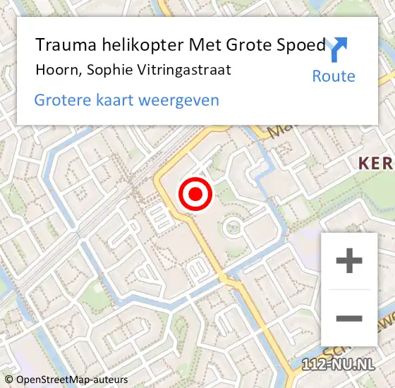 Locatie op kaart van de 112 melding: Trauma helikopter Met Grote Spoed Naar Hoorn, Sophie Vitringastraat op 8 september 2021 12:37