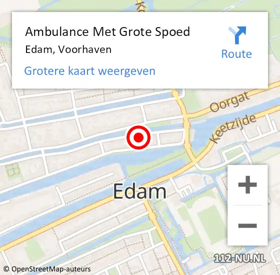 Locatie op kaart van de 112 melding: Ambulance Met Grote Spoed Naar Edam, Voorhaven op 8 september 2021 12:41