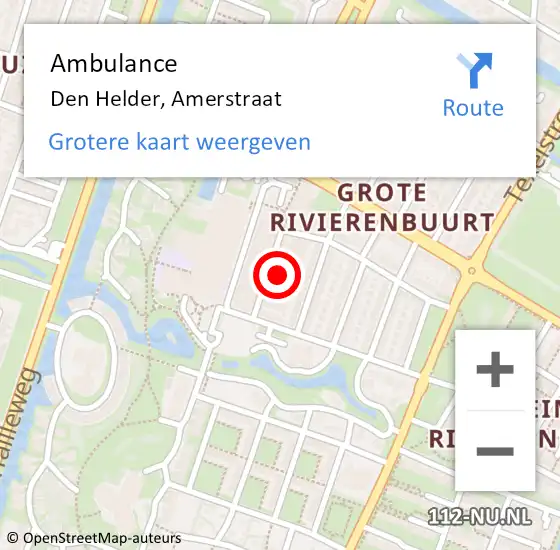 Locatie op kaart van de 112 melding: Ambulance Den Helder, Amerstraat op 8 september 2021 12:59