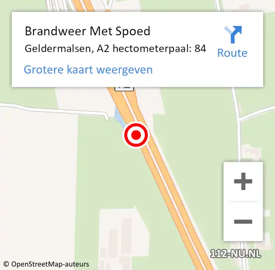 Locatie op kaart van de 112 melding: Brandweer Met Spoed Naar Geldermalsen, A2 hectometerpaal: 84 op 8 september 2021 13:26