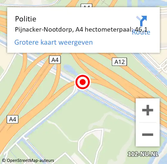 Locatie op kaart van de 112 melding: Politie Pijnacker-Nootdorp, A4 hectometerpaal: 46,1 op 8 september 2021 13:39
