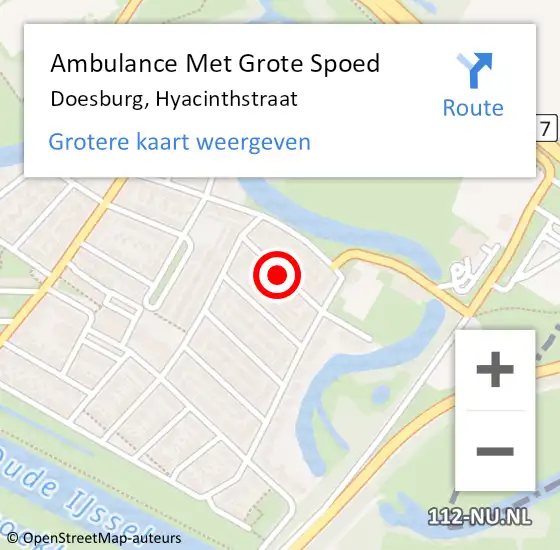 Locatie op kaart van de 112 melding: Ambulance Met Grote Spoed Naar Doesburg, Hyacinthstraat op 8 september 2021 13:42