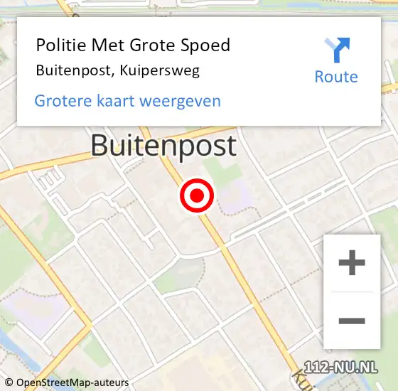 Locatie op kaart van de 112 melding: Politie Met Grote Spoed Naar Buitenpost, Kuipersweg op 8 september 2021 14:11