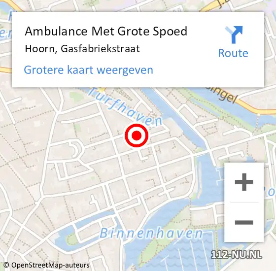 Locatie op kaart van de 112 melding: Ambulance Met Grote Spoed Naar Hoorn, Gasfabriekstraat op 8 september 2021 14:15