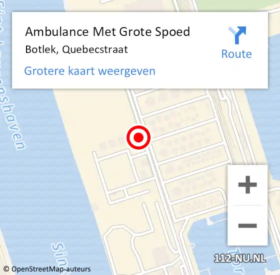 Locatie op kaart van de 112 melding: Ambulance Met Grote Spoed Naar Botlek, Quebecstraat op 8 september 2021 14:25