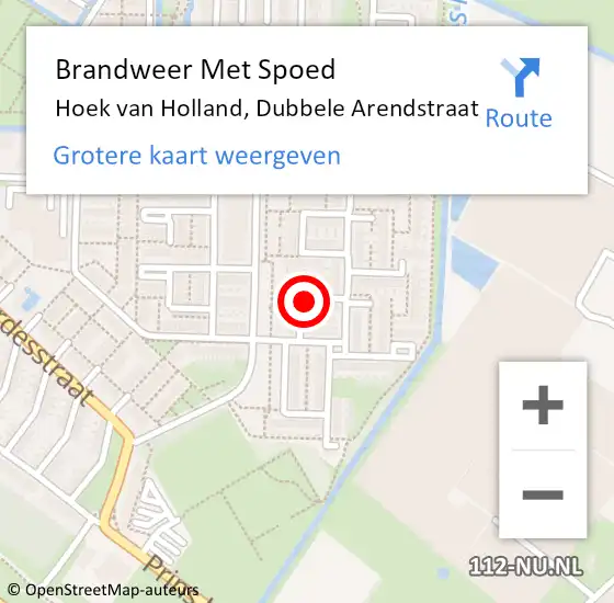 Locatie op kaart van de 112 melding: Brandweer Met Spoed Naar Hoek van Holland, Dubbele Arendstraat op 8 september 2021 14:31