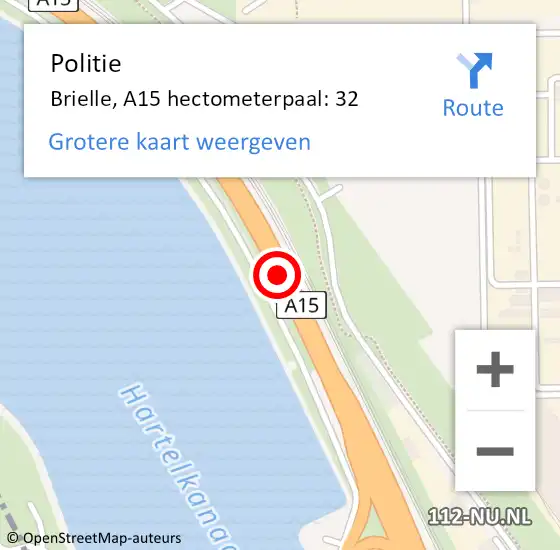 Locatie op kaart van de 112 melding: Politie Brielle, A15 hectometerpaal: 32 op 8 september 2021 14:54