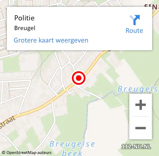 Locatie op kaart van de 112 melding: Politie Breugel op 8 september 2021 15:07