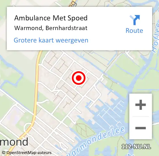 Locatie op kaart van de 112 melding: Ambulance Met Spoed Naar Warmond, Bernhardstraat op 8 september 2021 15:10