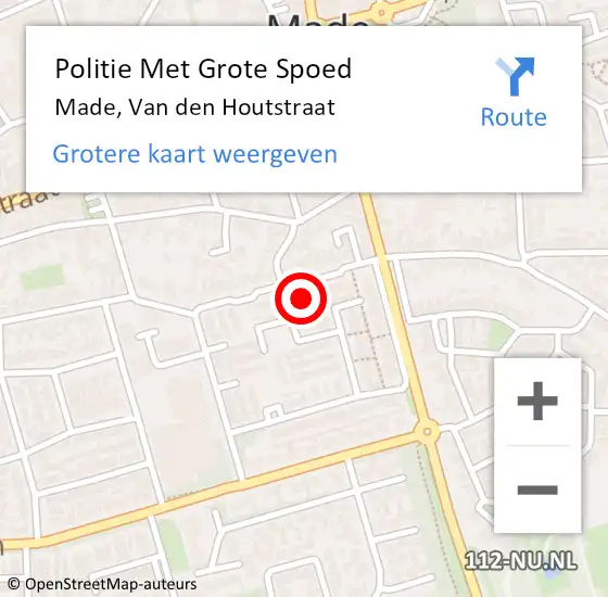 Locatie op kaart van de 112 melding: Politie Met Grote Spoed Naar Made, Van den Houtstraat op 8 september 2021 15:17