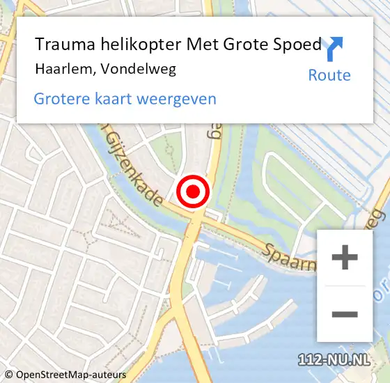 Locatie op kaart van de 112 melding: Trauma helikopter Met Grote Spoed Naar Haarlem, Vondelweg op 8 september 2021 15:34