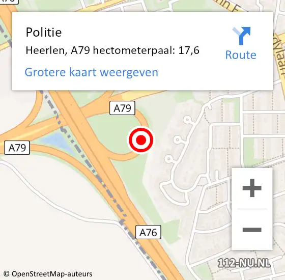 Locatie op kaart van de 112 melding: Politie Heerlen, A79 hectometerpaal: 17,6 op 8 september 2021 15:39