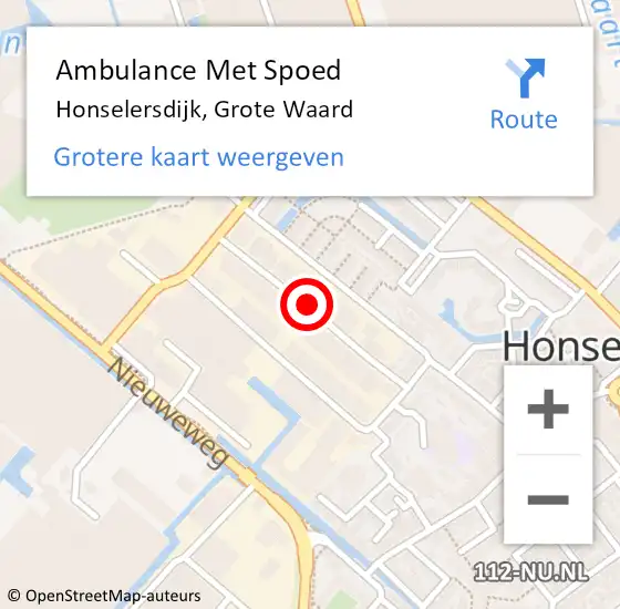 Locatie op kaart van de 112 melding: Ambulance Met Spoed Naar Honselersdijk, Grote Waard op 8 september 2021 15:46