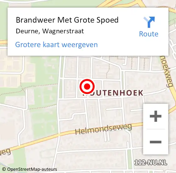 Locatie op kaart van de 112 melding: Brandweer Met Grote Spoed Naar Deurne, Wagnerstraat op 8 september 2021 15:51