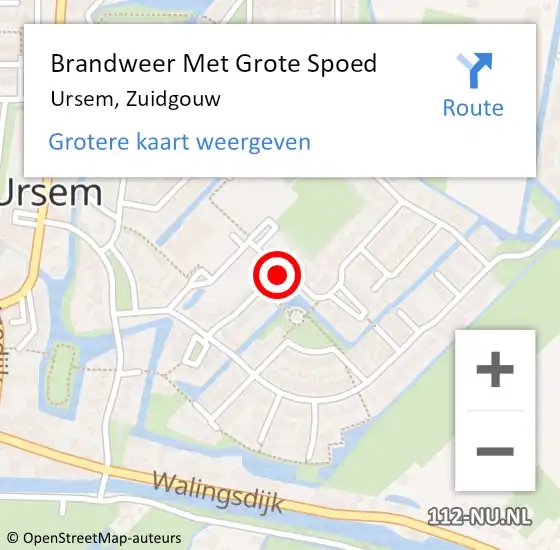 Locatie op kaart van de 112 melding: Brandweer Met Grote Spoed Naar Ursem, Zuidgouw op 8 september 2021 16:00