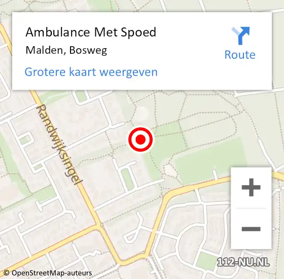 Locatie op kaart van de 112 melding: Ambulance Met Spoed Naar Malden, Bosweg op 8 september 2021 16:06