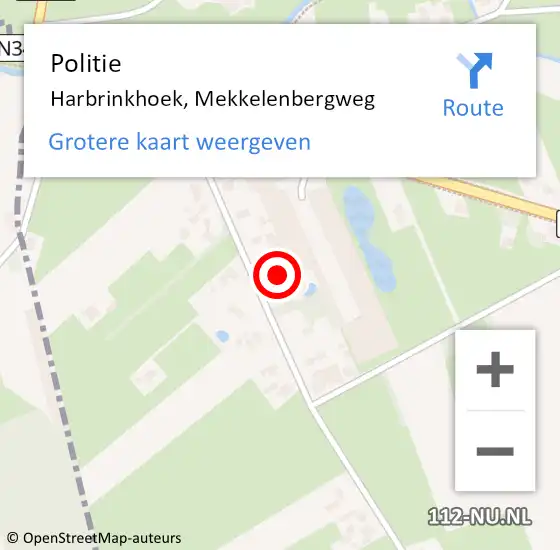 Locatie op kaart van de 112 melding: Politie Harbrinkhoek, Mekkelenbergweg op 8 september 2021 16:07