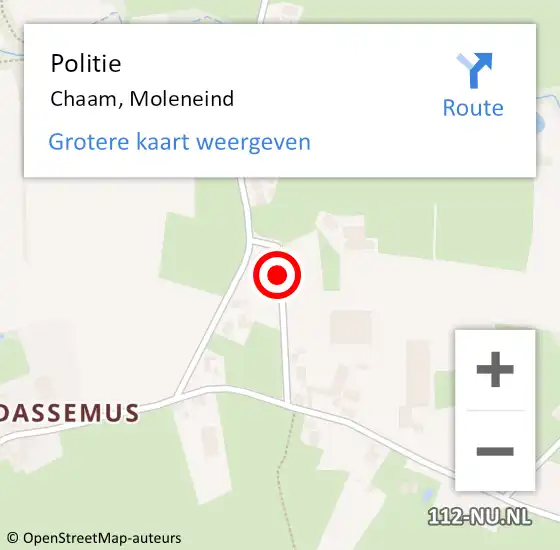 Locatie op kaart van de 112 melding: Politie Chaam, Moleneind op 8 september 2021 16:09