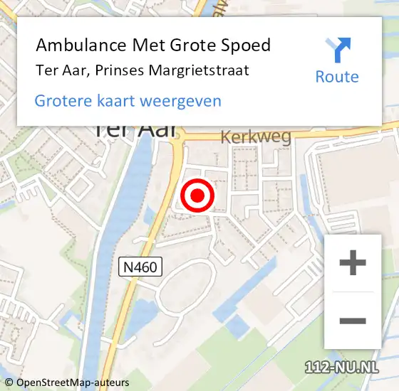 Locatie op kaart van de 112 melding: Ambulance Met Grote Spoed Naar Ter Aar, Prinses Margrietstraat op 8 september 2021 16:17