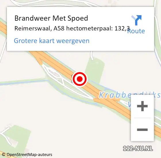 Locatie op kaart van de 112 melding: Brandweer Met Spoed Naar Reimerswaal, A58 hectometerpaal: 132,3 op 8 september 2021 16:29