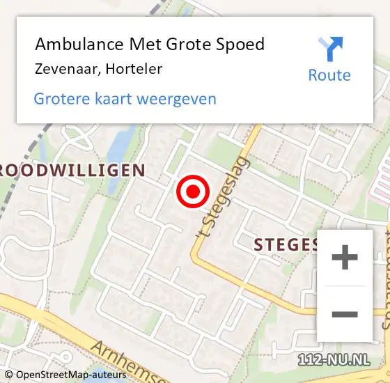 Locatie op kaart van de 112 melding: Ambulance Met Grote Spoed Naar Zevenaar, Horteler op 8 september 2021 16:32