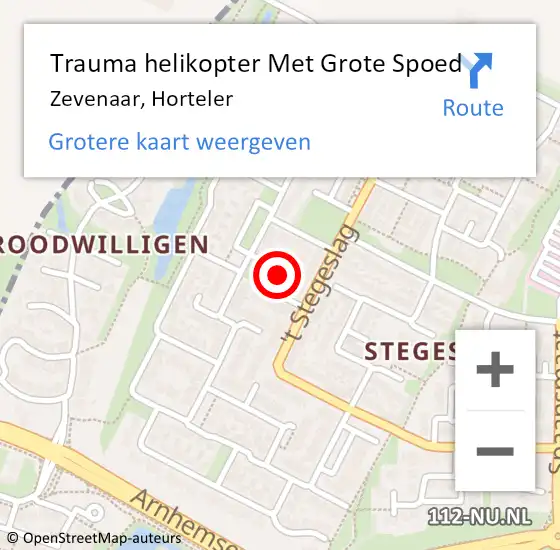 Locatie op kaart van de 112 melding: Trauma helikopter Met Grote Spoed Naar Zevenaar, Horteler op 8 september 2021 16:32