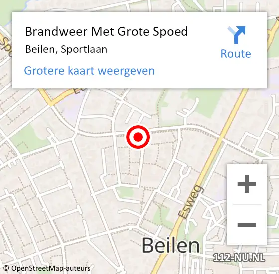 Locatie op kaart van de 112 melding: Brandweer Met Grote Spoed Naar Beilen, Sportlaan op 8 september 2021 16:38