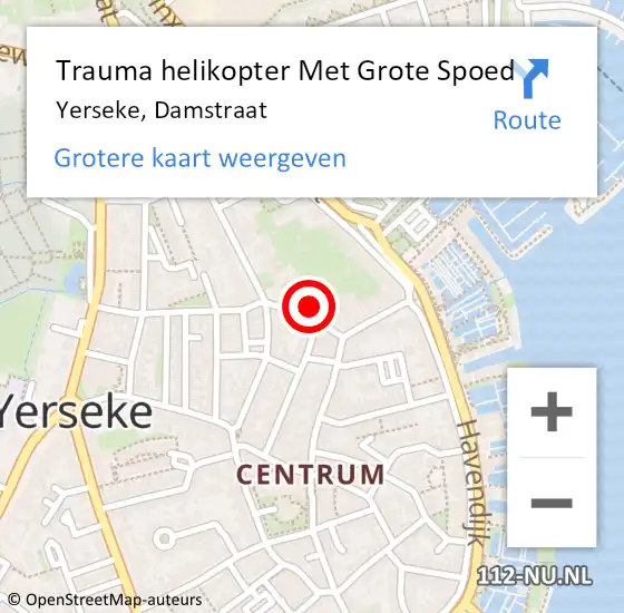 Locatie op kaart van de 112 melding: Trauma helikopter Met Grote Spoed Naar Yerseke, Damstraat op 8 september 2021 16:45