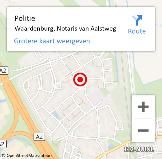 Locatie op kaart van de 112 melding: Politie Waardenburg, Notaris van Aalstweg op 8 september 2021 16:46