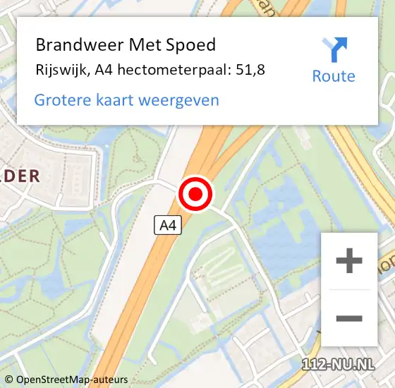 Locatie op kaart van de 112 melding: Brandweer Met Spoed Naar Rijswijk, A4 hectometerpaal: 51,8 op 8 september 2021 16:58