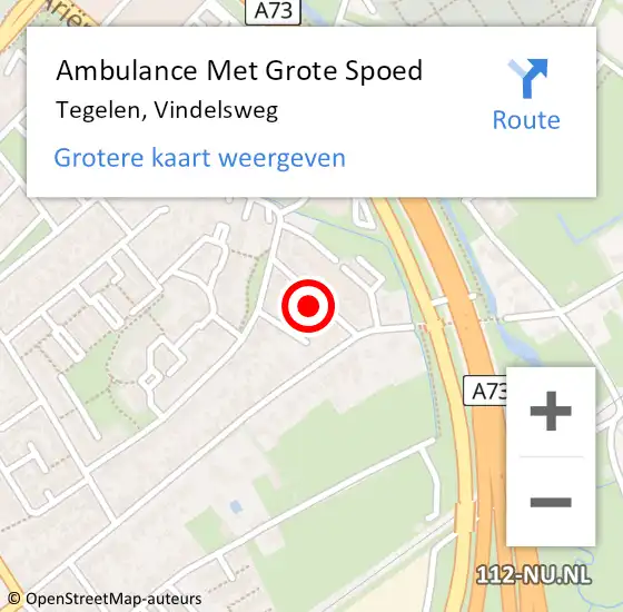 Locatie op kaart van de 112 melding: Ambulance Met Grote Spoed Naar Tegelen, Vindelsweg op 8 september 2021 17:15