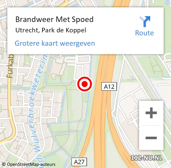 Locatie op kaart van de 112 melding: Brandweer Met Spoed Naar Utrecht, Park de Koppel op 8 september 2021 17:21