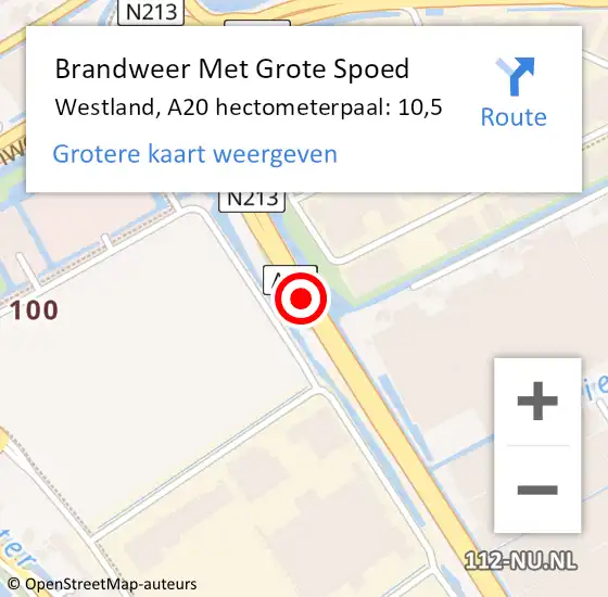 Locatie op kaart van de 112 melding: Brandweer Met Grote Spoed Naar Westland, A20 hectometerpaal: 10,5 op 8 september 2021 17:39