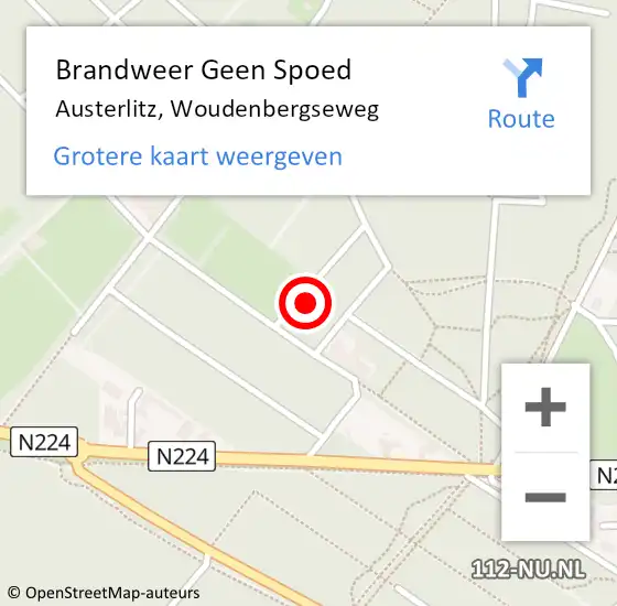 Locatie op kaart van de 112 melding: Brandweer Geen Spoed Naar Austerlitz, Woudenbergseweg op 8 september 2021 17:39