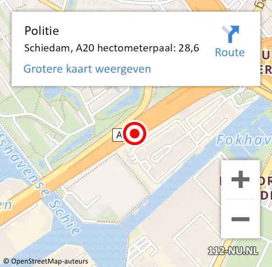 Locatie op kaart van de 112 melding: Politie Rotterdam, A20 hectometerpaal: 28,6 op 8 september 2021 17:48