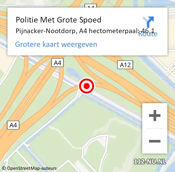 Locatie op kaart van de 112 melding: Politie Met Grote Spoed Naar Pijnacker-Nootdorp, A4 hectometerpaal: 46,1 op 8 september 2021 18:21