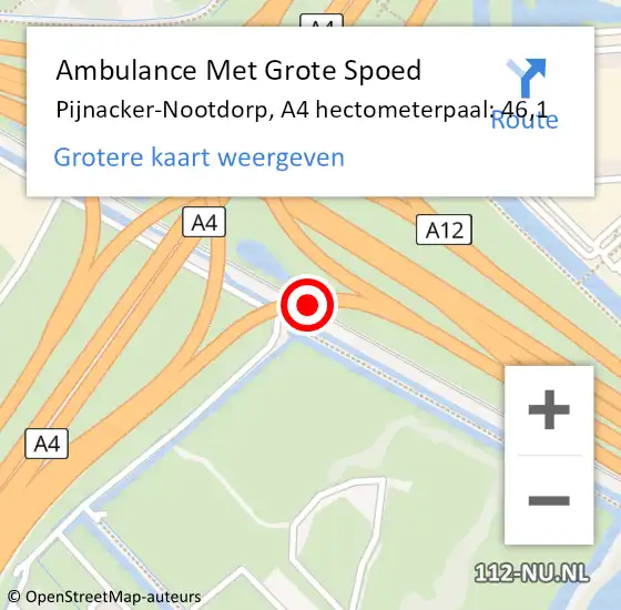 Locatie op kaart van de 112 melding: Ambulance Met Grote Spoed Naar Pijnacker-Nootdorp, A4 hectometerpaal: 46,1 op 8 september 2021 18:22