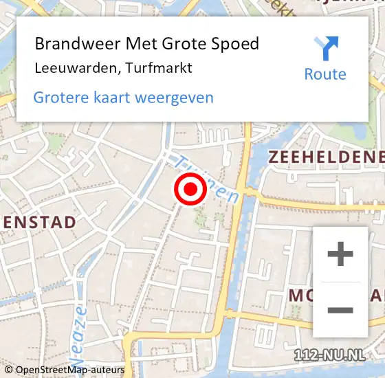 Locatie op kaart van de 112 melding: Brandweer Met Grote Spoed Naar Leeuwarden, Turfmarkt op 8 september 2021 18:29