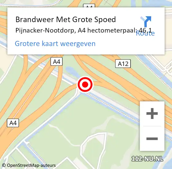 Locatie op kaart van de 112 melding: Brandweer Met Grote Spoed Naar Pijnacker-Nootdorp, A4 hectometerpaal: 46,1 op 8 september 2021 18:34