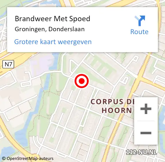 Locatie op kaart van de 112 melding: Brandweer Met Spoed Naar Groningen, Donderslaan op 8 september 2021 18:53