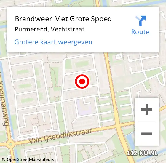 Locatie op kaart van de 112 melding: Brandweer Met Grote Spoed Naar Purmerend, Vechtstraat op 8 september 2021 18:55