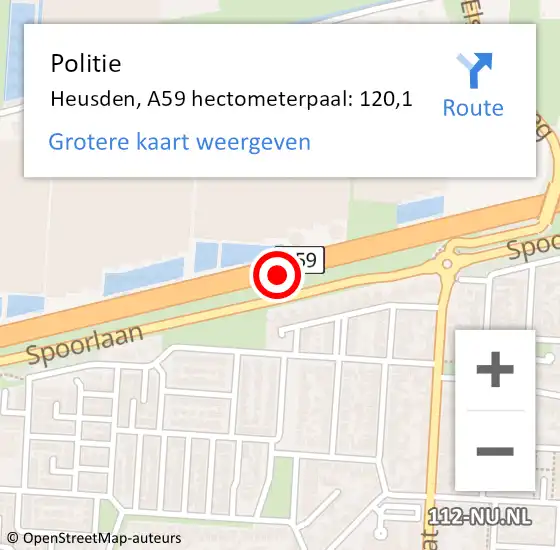 Locatie op kaart van de 112 melding: Politie Heusden, A59 hectometerpaal: 120,1 op 8 september 2021 18:57