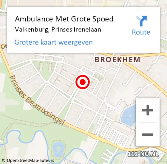 Locatie op kaart van de 112 melding: Ambulance Met Grote Spoed Naar Valkenburg, Prinses Irenelaan op 22 juni 2014 10:35