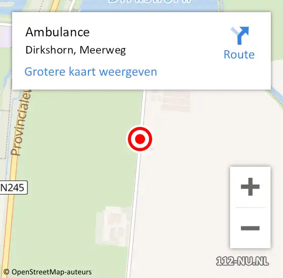 Locatie op kaart van de 112 melding: Ambulance Dirkshorn, Meerweg op 8 september 2021 19:45