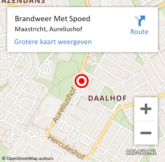 Locatie op kaart van de 112 melding: Brandweer Met Spoed Naar Maastricht, Aureliushof op 8 september 2021 19:56